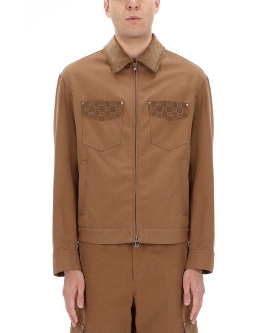 Gucci Brown Jacket With Zipper And Collar