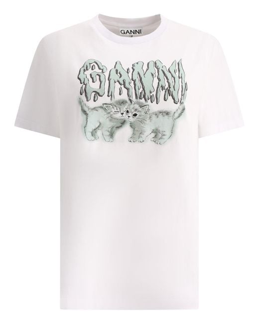 Ganni Gray "Liebeskatzen" T -Shirt