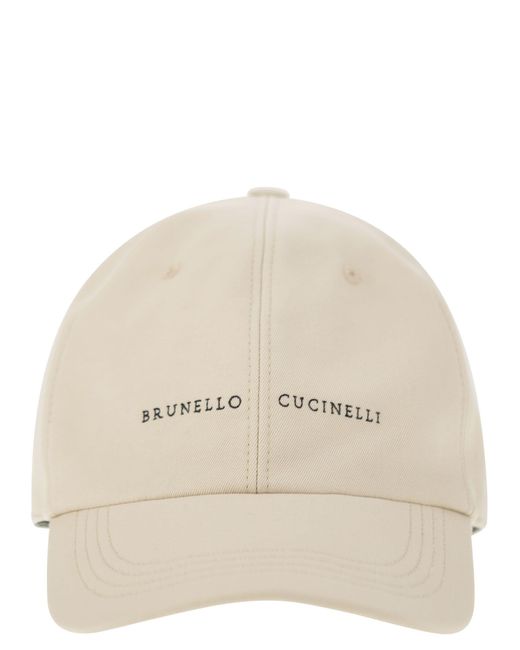 Brunello Cucinelli Cotton Canvas Baseball Cap Met Borduurwerk in het Natural voor heren