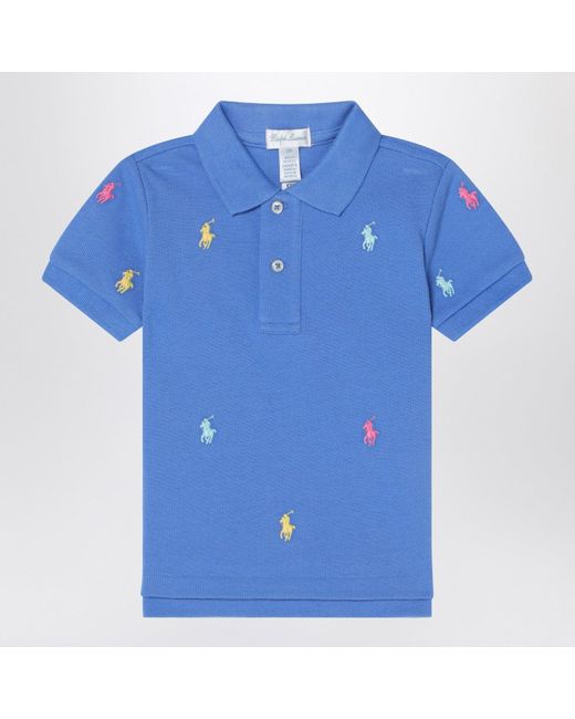 Polo Ralph Lauren Blue Light Polo Shirt With Colourful Logo Embroidery