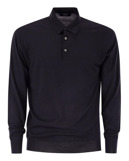 Fedeli Blue Virgin Wool Polo Shirt for men
