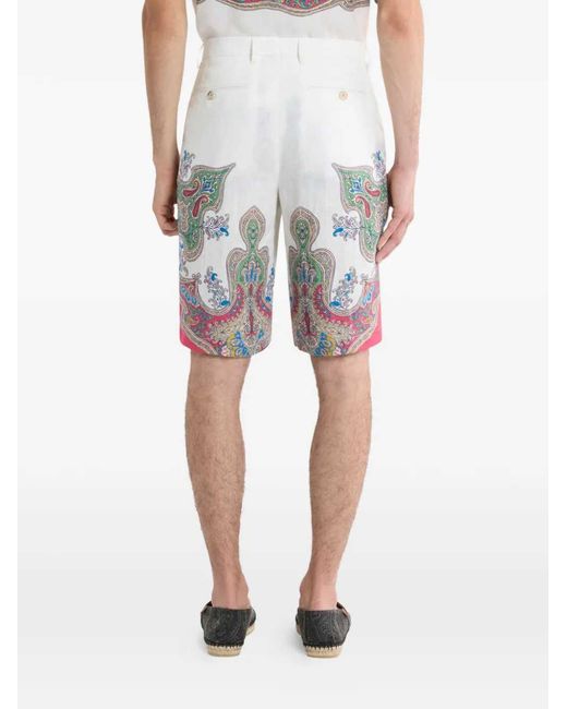 Etro White Paisley Print Shorts for men