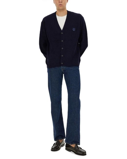Maison Kitsuné Blue Ribbed Cardigan for men