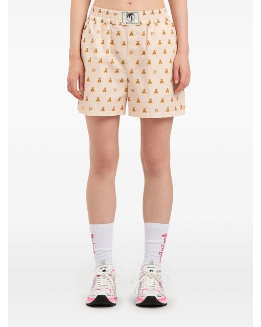 Palm Angels Mini Bear-monogramshort in het Natural