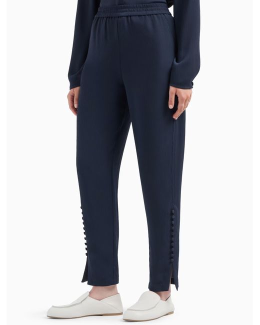 Emporio Armani Blue Crépon Trousers With Button Detail