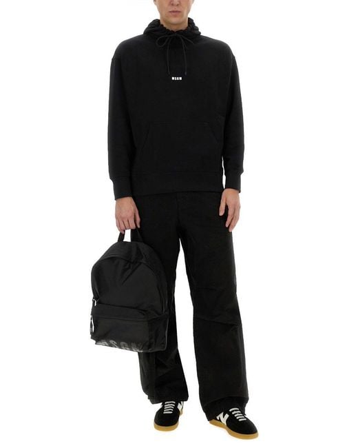 MSGM Black Hoodie With Adjustable Drawstring And Subtle Logo for men