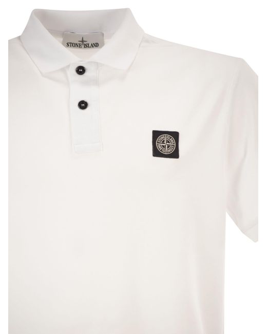 Stone Island White Regular Fit Short-Sleeved Polo Shirt With Compass Patch for men
