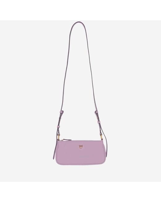 Pinko Purple Half Moon Baguette Mini Leather Bag