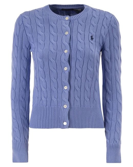 Polo Ralph Lauren Blue Cable Knit Cotton Crew Neck Cardigan