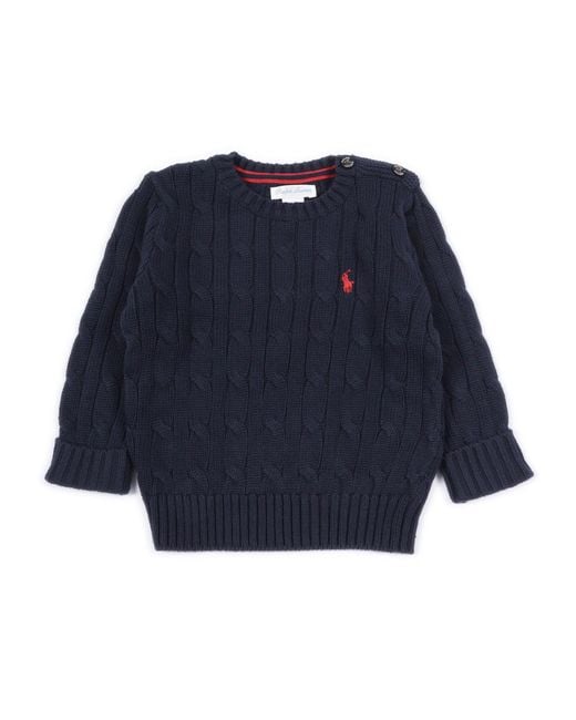 Polo Ralph Lauren Blue Ls Cable Cn-Tops-Sweater Cotton Crewneck