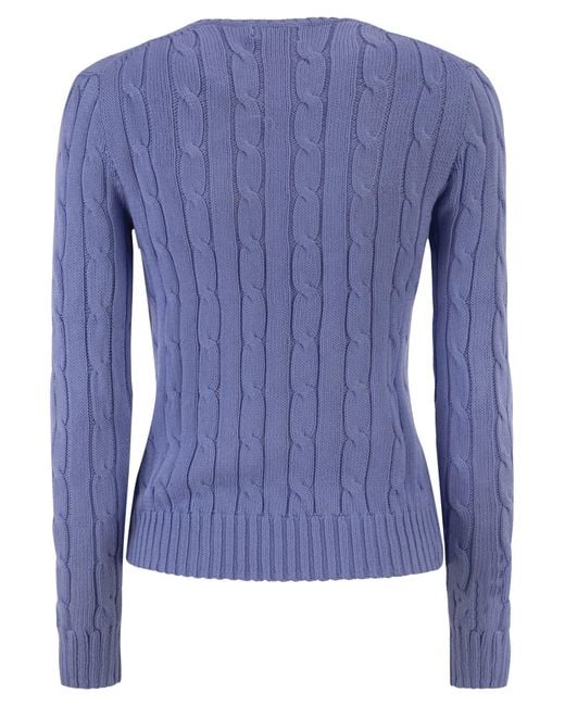 Polo Ralph Lauren Blue Cotton Cable Knit Crew Neck Jumper