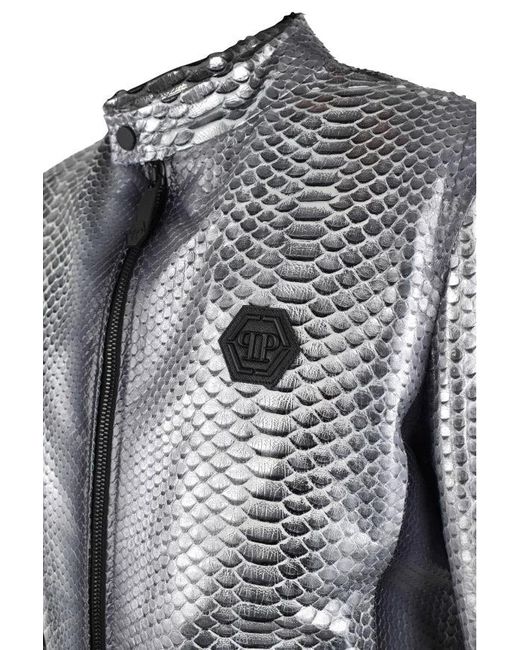Philipp Plein Gray Leather Jacket