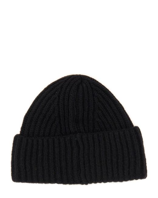 Baracuta Black Beanie Hat With Logo Patch for men