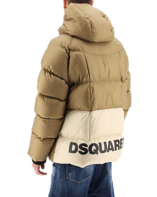 DSquared² Logo Druck mit Kapuze -Down -Jacke in Natural für Herren