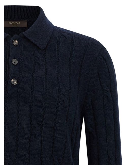 Zanone Blue Cashmere Polo Shirt for men
