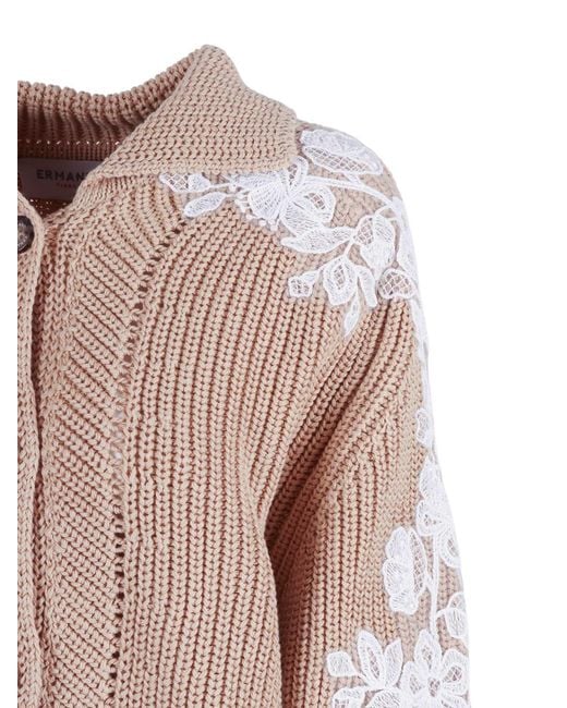 Ermanno Scervino Pink Lace-Patch Chunky-Knit Cardigan