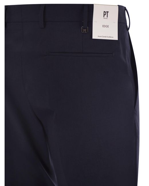 PT Torino Blue Dieci Stretch Virgin Wool Trousers for men