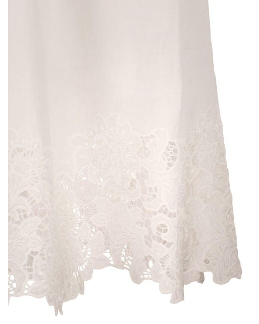 Max Mara White Strapless Linen Dress With Embroidered Hem