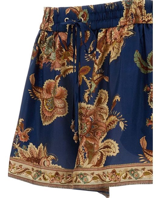 Zimmermann Blue Aster Printed Silk Shorts