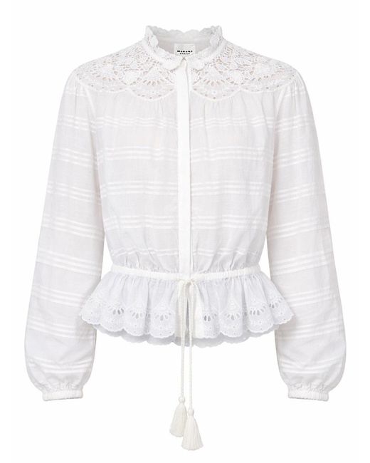 Isabel Marant White Embroidered Band Collar Top