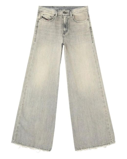 DIESEL White High-Waisted Wide-Leg Jeans With Faded Finish