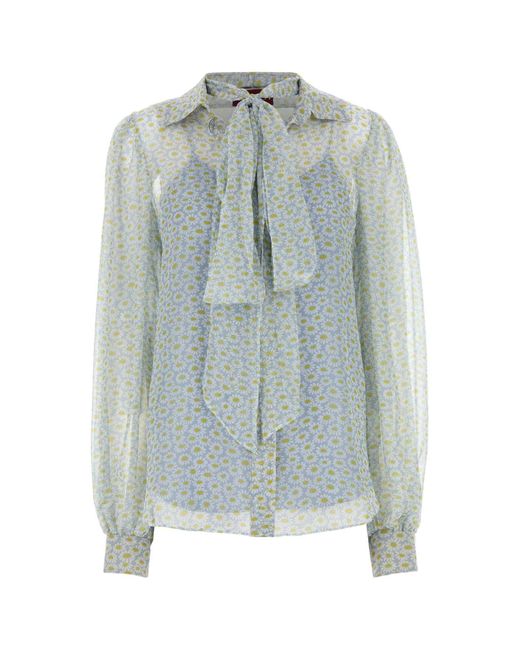 Gucci Blue Printed Chiffon Shirt