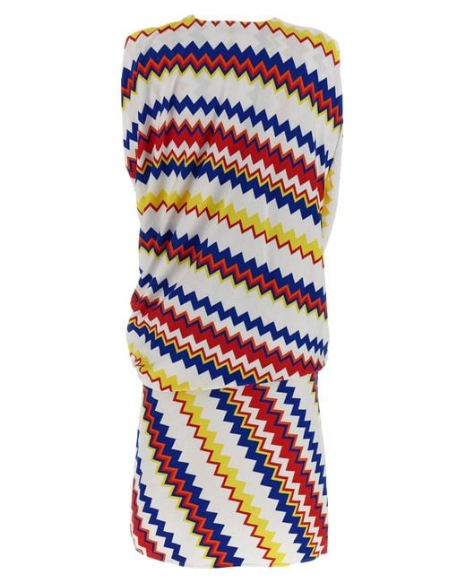 Missoni Blue Zigzag Pattern Peplos Minidress With Draped Front