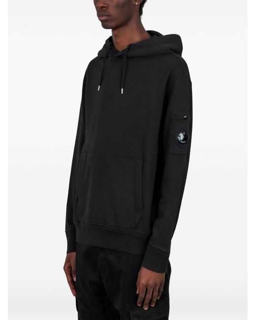 C P Company Black Cotton Hoodie for men