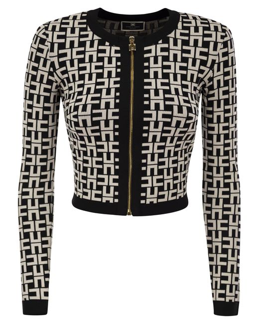 Elisabetta Franchi Elisabetta -franchi Viscose Jacquard Mini Cardigan in het Black