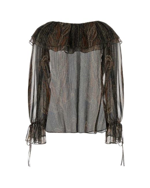 Saint Laurent Black Off-Shoulder Blouse With Drawstring Poet Sleeves
