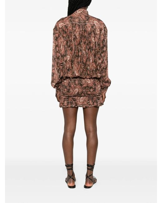 ANDAMANE Brown Rania Smocked Shirt Mini Dress