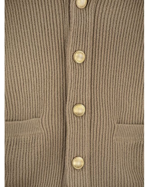 Cardigan a costola di cotone puro con fissaggio di metallo di Brunello Cucinelli in Brown da Uomo