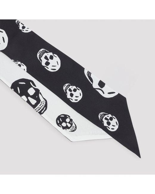 McQueen White Skull Ribbon Scarf