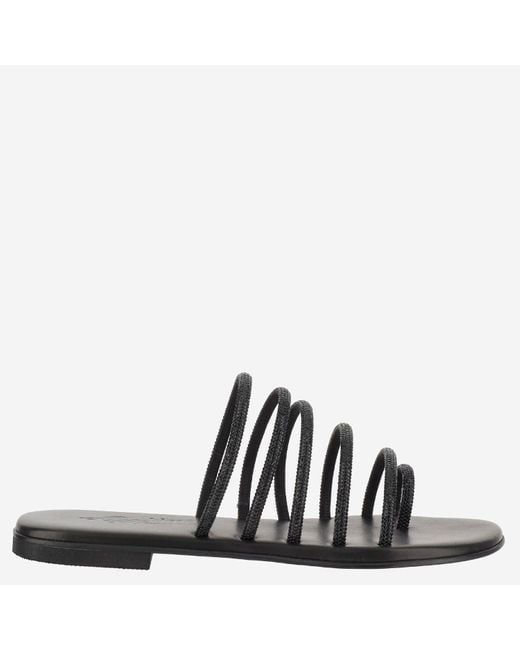 Kima Black Ledersandalen mit Strasssteinen