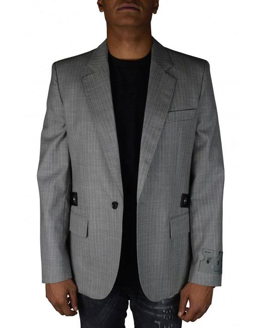 Off-White c/o Virgil Abloh Gray Pinstriped Wool Blazer With Signature Detail
