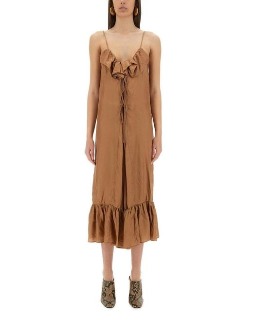 Dries Van Noten Brown Petticoat Dress With Ruffles