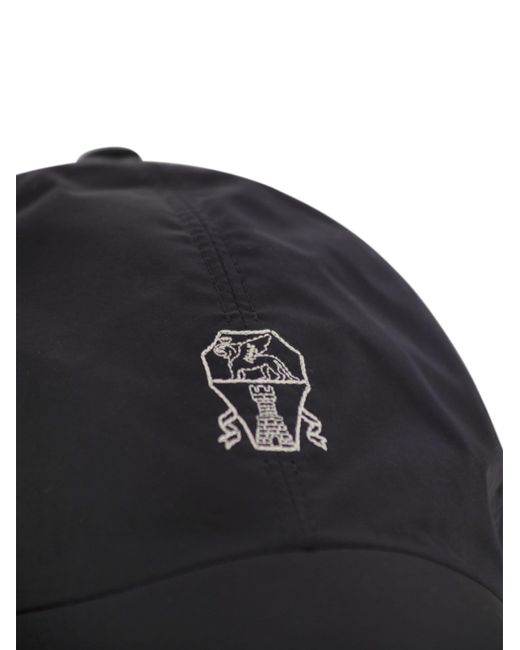 Brunello Cucinelli Black Water-repellent Microfibre Baseball Cap With Contrasting Details And Embroidered Logo for men