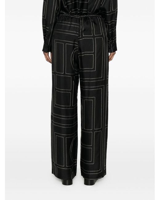 Totême Black Monogram Silk Pajama Trousers
