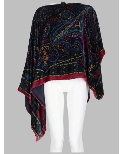 Etro Blue Poncho Asymmetric Paisley Print