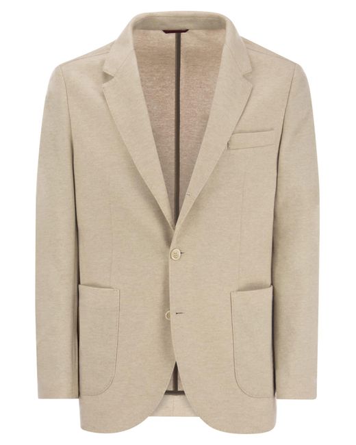 Brunello Cucinelli Cashmere Jersey Blazer mit Patch -Taschen in Natural für Herren