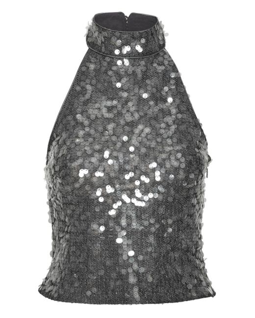ROTATE BIRGER CHRISTENSEN Gray Halter Top With Paillettes