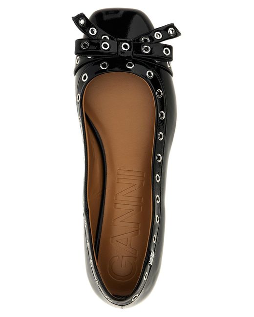 'Eyelets Bow' Ballet Flats Ganni de color Black