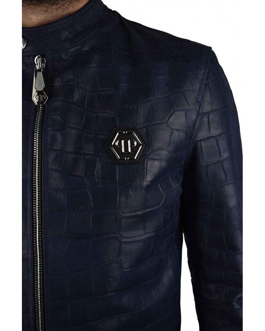 Philipp Plein Blue Biker Jacket