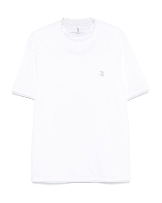 Brunello Cucinelli White Logo Cotton T Shirt