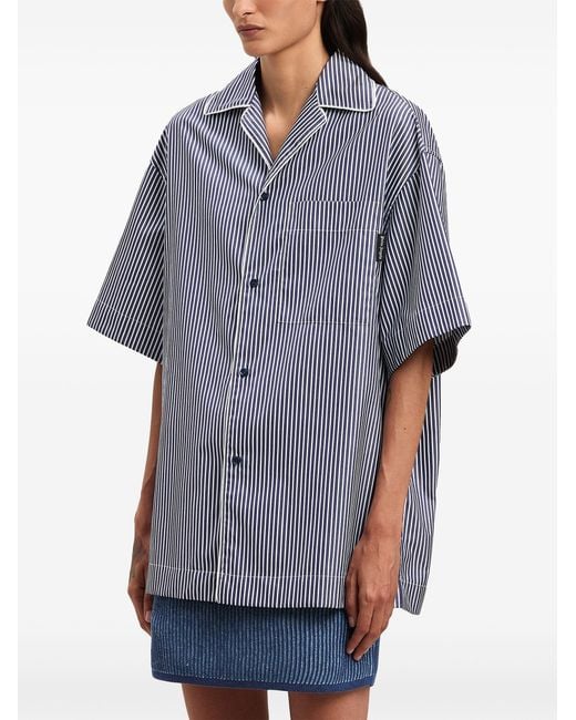 Palm Angels Purple Curved Logo-Print Striped Shirt