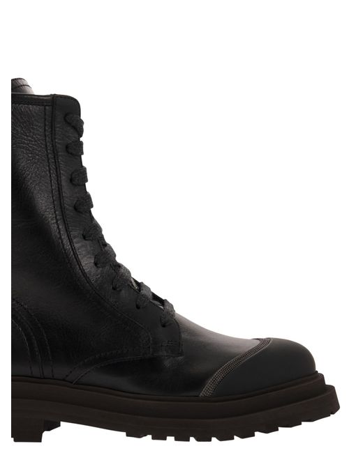 Boot en cuir avec `` Contour précieux Brunello Cucinelli en coloris Black