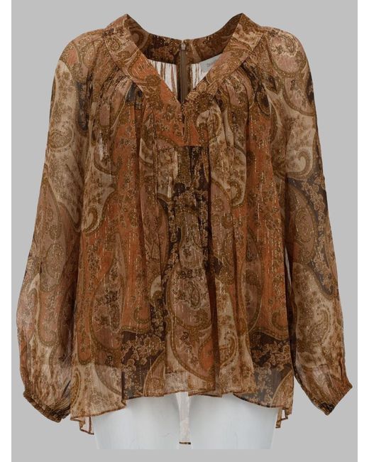 Zimmermann Brown Silk Metallic Mini Top