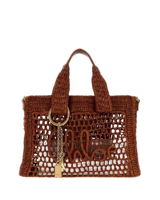 Chloé Brown Caramel Raffia Summer Banana Shopping Bag