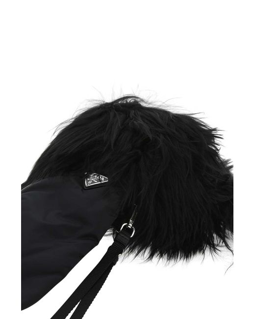 Prada Black Nylon And Nappa Leather Gloves