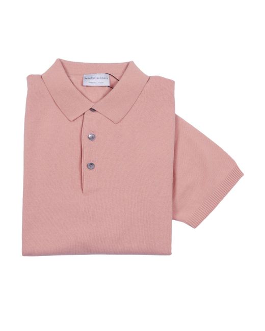Sette Fili Cashmere Pink Short-Sleeved Polo Shirt With Tubular Hem And Side Slits Cotton M/C for men